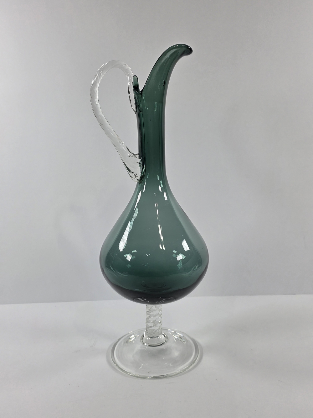 Empoli Italian Art Blown Glass Pedestal Pitcher Vase Decanter Ewer MCM Vintage